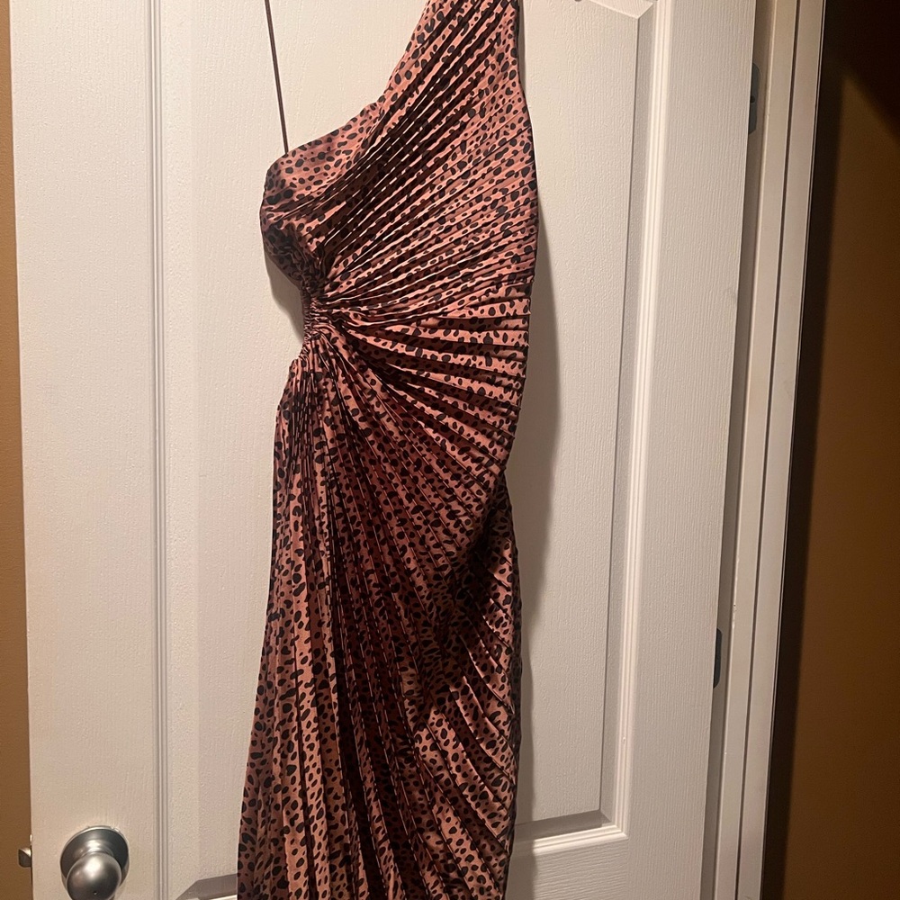 Animal print, One Shoulder, Satin, Pleated Cocktail Dress
